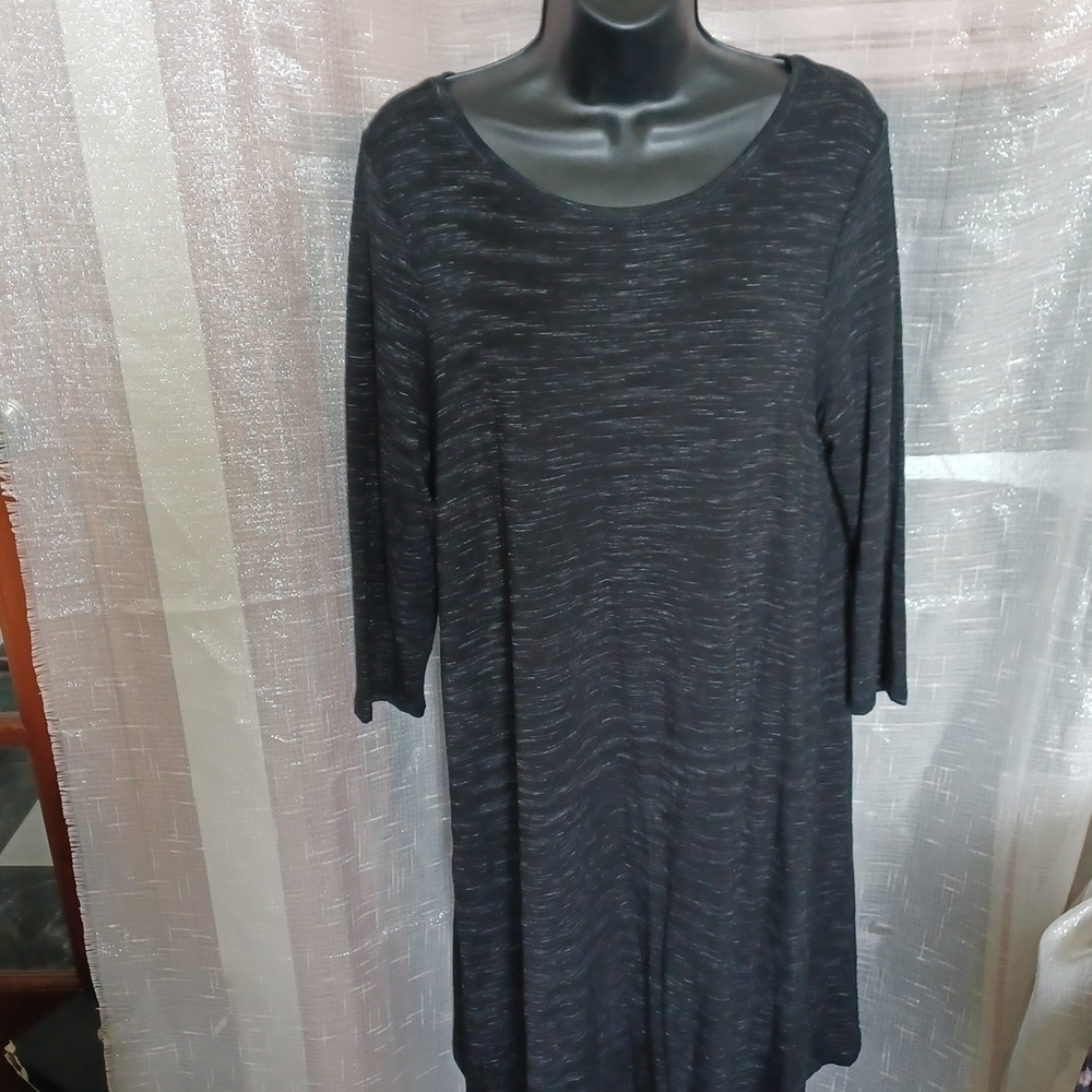 Hillary Radley Black heathered long sleeve tshirt dress, L, stretchy, comfy